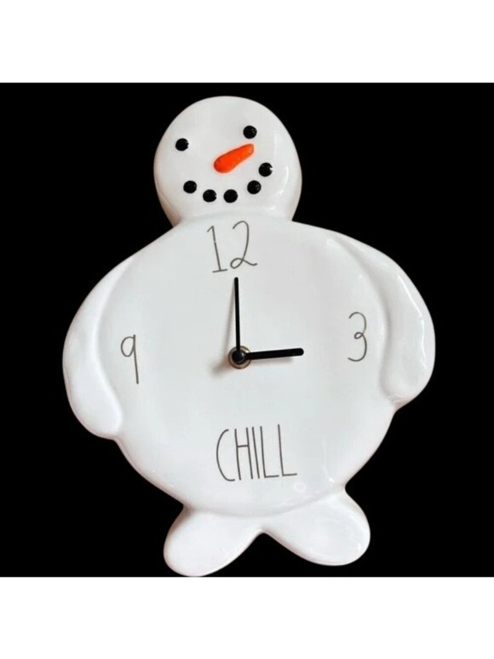 Rae Dunn's "CHILL" Snowman White Ceramic Wall Clock New